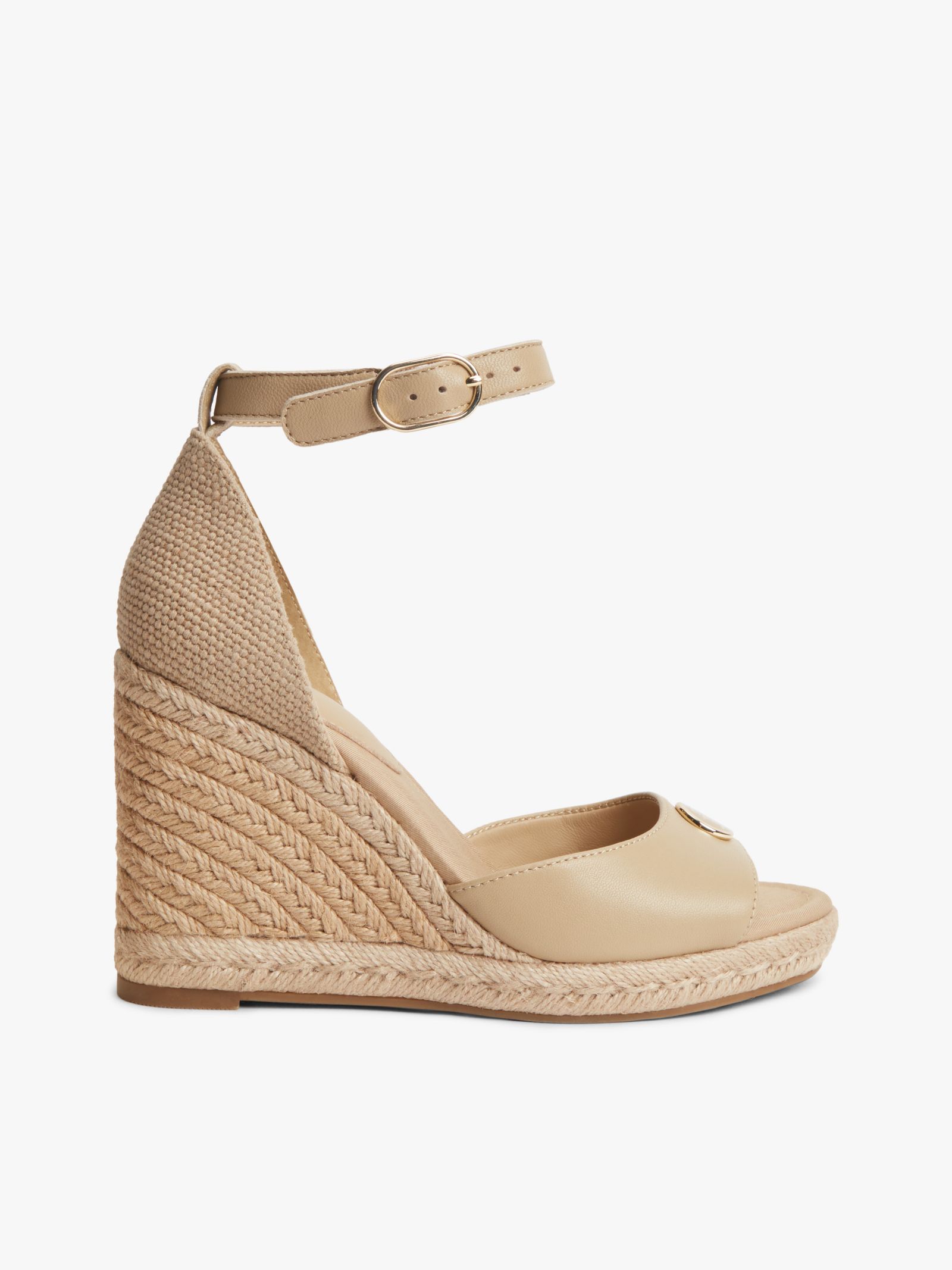 Tommy Hilfiger Leren espadrille met sleehak en metalen logo in beige