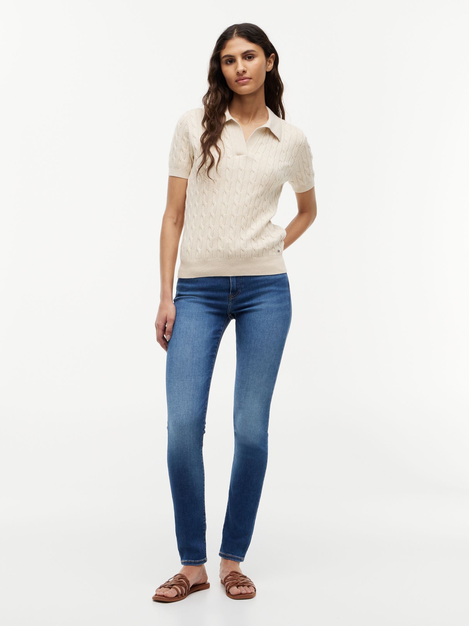 Tommy Hilfiger Como medium rise skinny jeans met whiskers in blauw