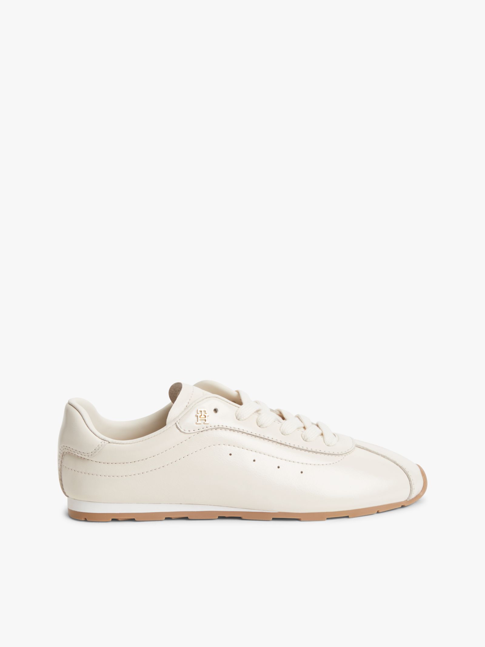 Tommy Hilfiger Leren sneaker met metalen TH monogram in beige